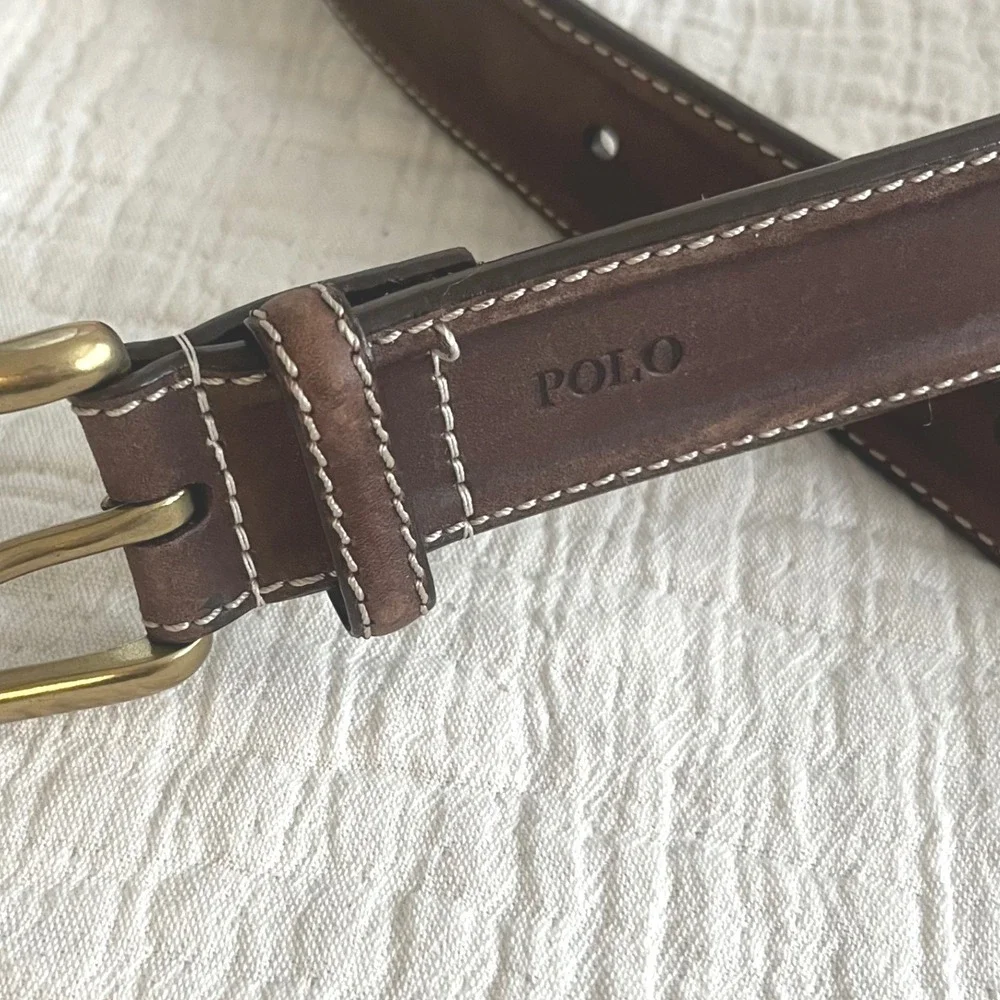 NWT Polo Ralph Lauren Men Brown Leather Belt 36 Brass Buckle